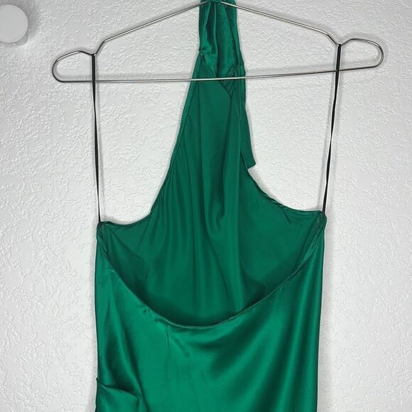 New Amanda Uprichard x Revolve Samba Gown in 100% Silk Small Emerald Dark Green - Picture 8 of 15